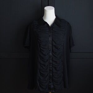 Contempo, by Penningtons | Beautiful Festive Short Sleeve Blouse w Satin Trim